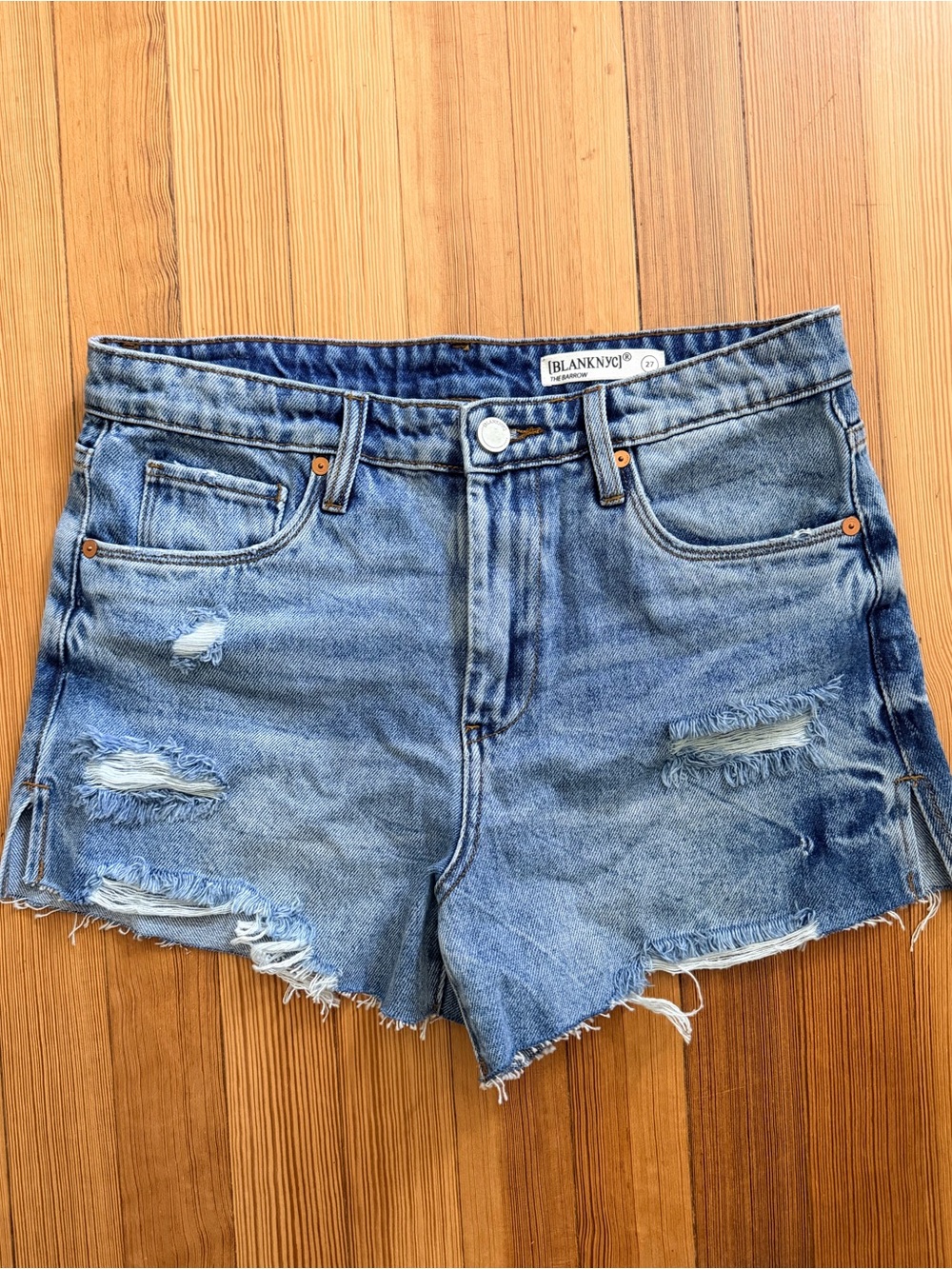 Blank NYC Medium Blue Distressed High-Rise Denim Shorts Size 27